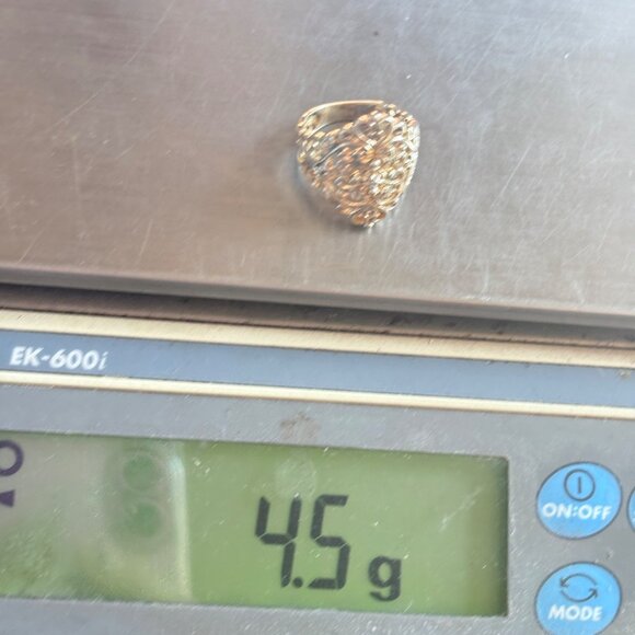 VTG Gold Over Sterling Silver Open Filigree Scroll Design Beaded Ring Size 7 - Picture 10 of 10